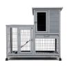 Detachable Rabbit Hutch with Removable Tray and Rolling Casters, Gray+White