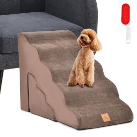 22 Inches and 11 Inches Foam Pet Stairs Set with 5-Tier and 3-Tier Dog Ramps (Color: brown)